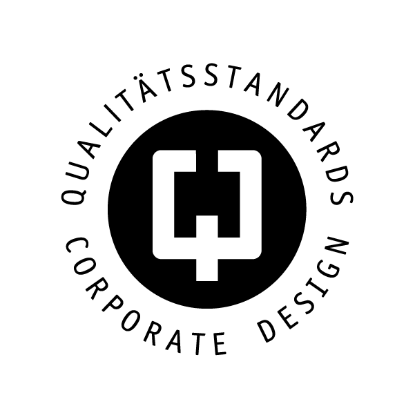 Siegel für Qualitätsstandards im Corporate Design auf transparentem Hintergrund.