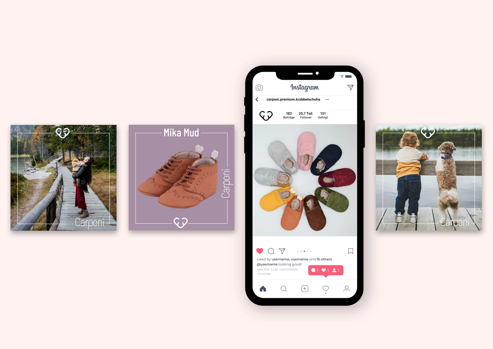Ansicht eines Carousel-Postings für Carponi, bestehend aus mehreren aufeinander abgestimmten Slides zur vertieften Darstellung eines Themas aus der Markenwelt.