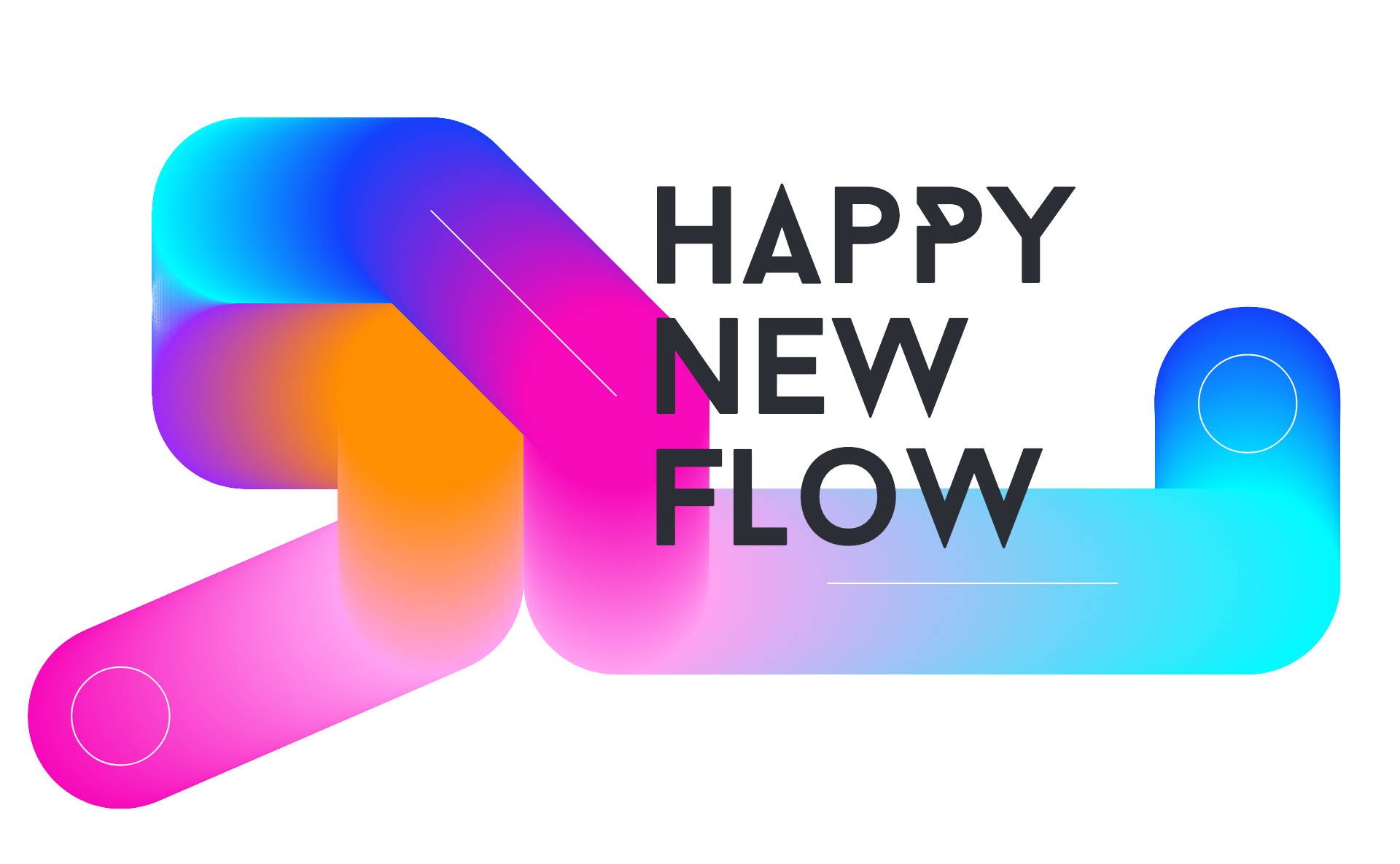 Bunte, fließende Happy New Flow-Grafik mit Text